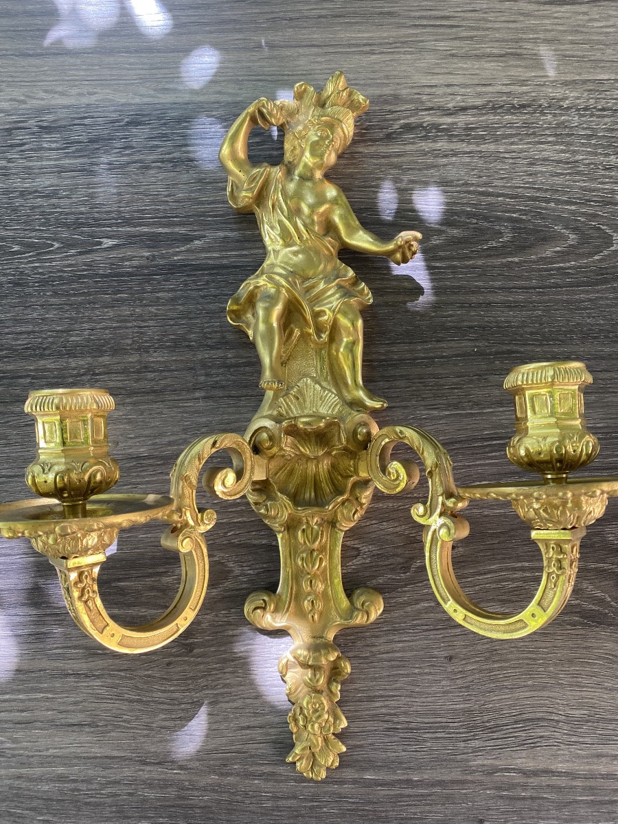 Pair Of 20th Century Regency Style Gilt Bronze Wall Lights -photo-2