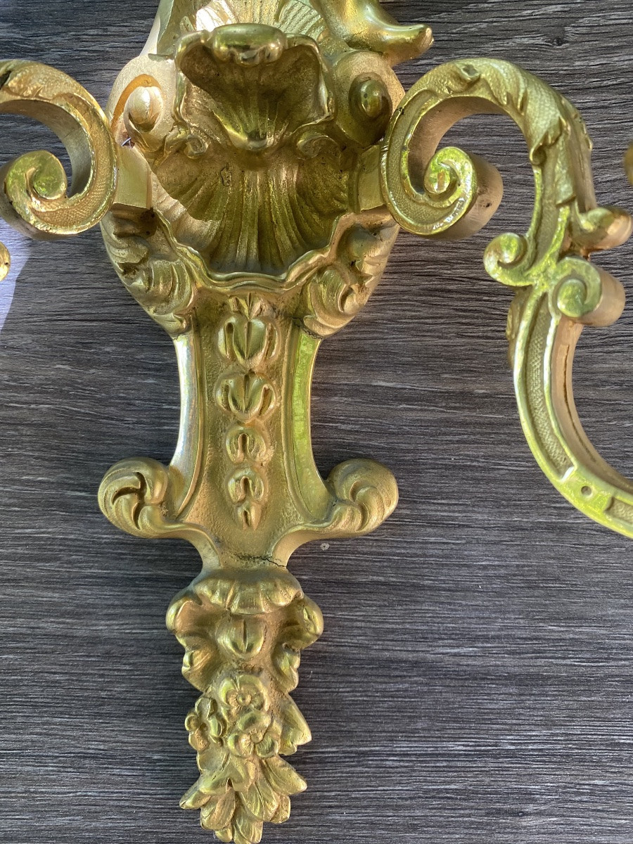Pair Of 20th Century Regency Style Gilt Bronze Wall Lights -photo-4