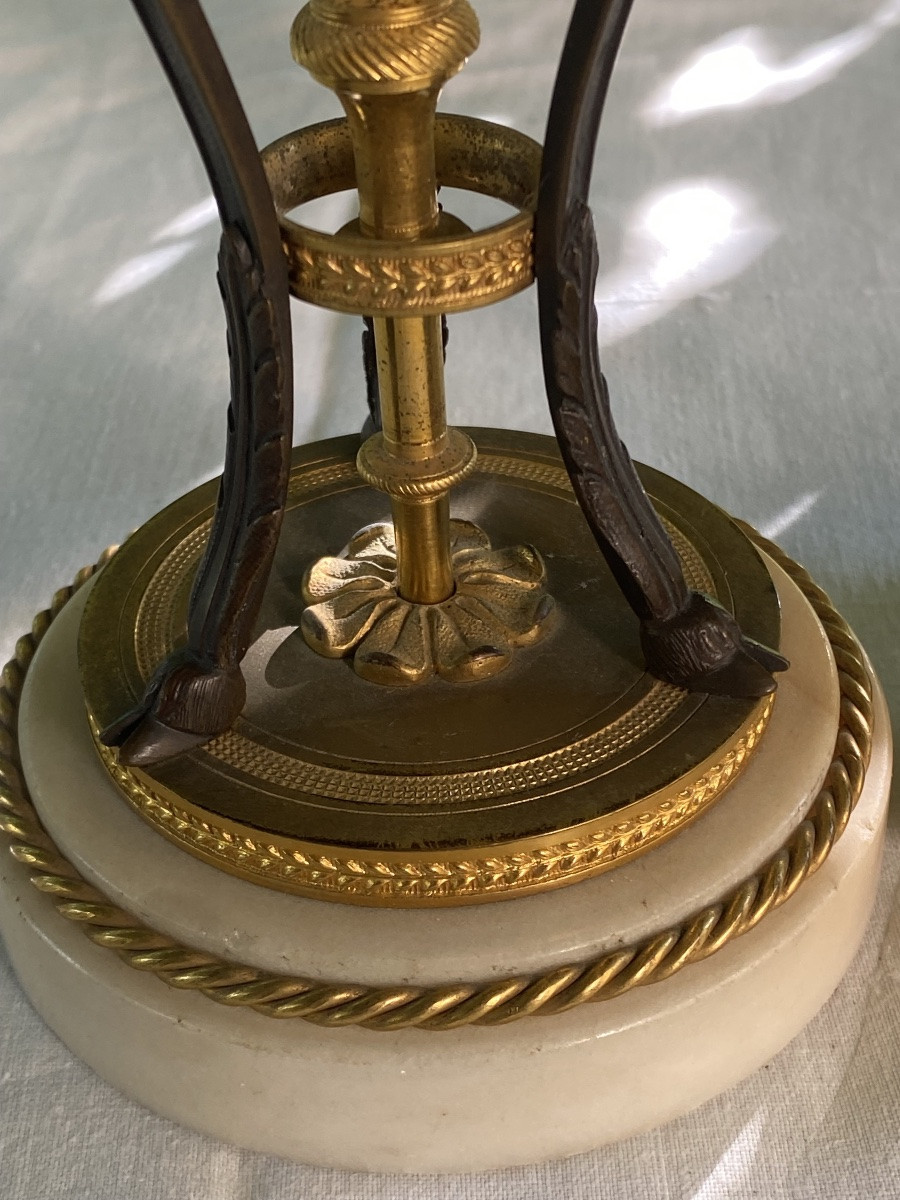 Pair Of Louis XVI Style Cassolettes, Candlesticks In Marble And Gilded Bronze -photo-1