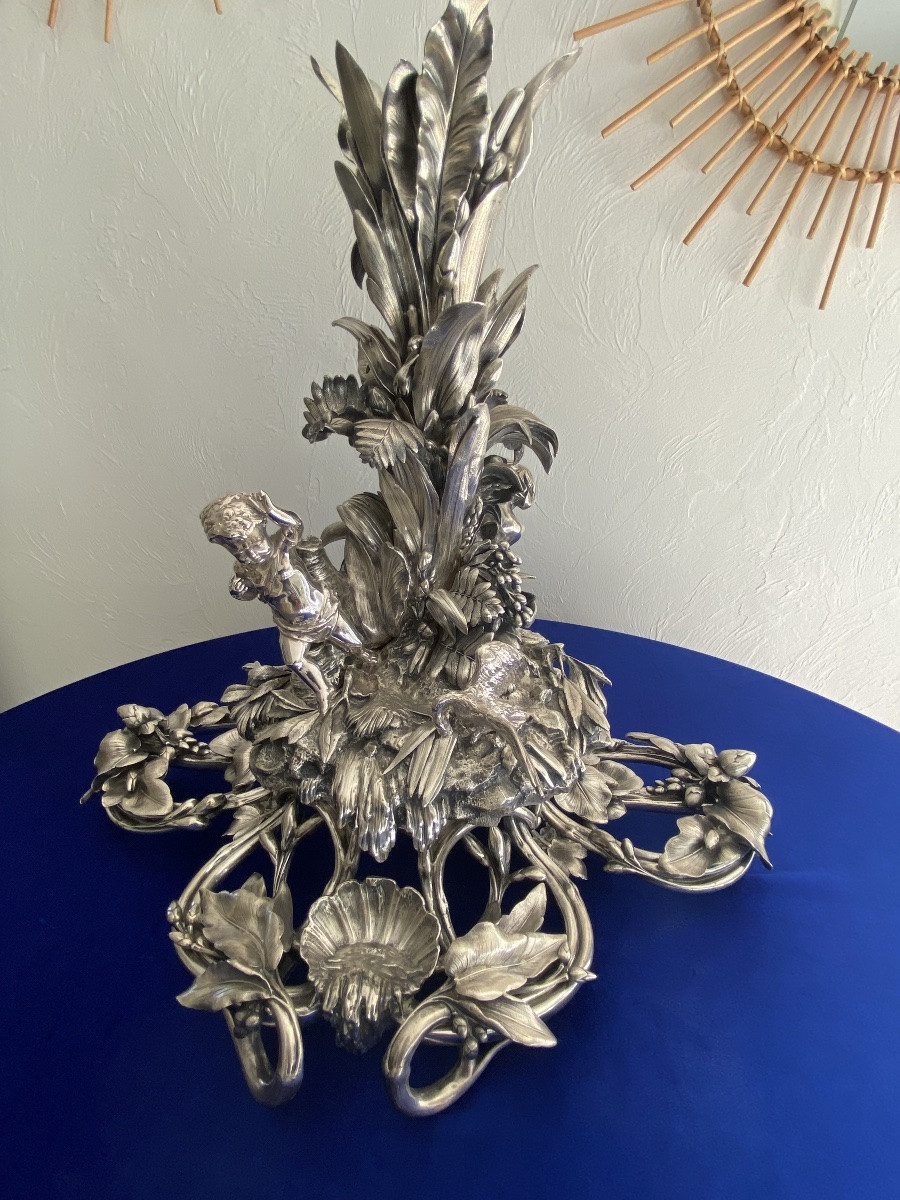 Exceptional Silvered Bronze Centerpiece By Charles Christofle -photo-2