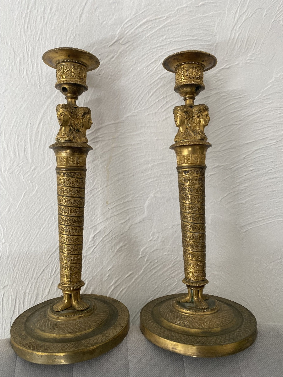 Paire de flambeaux  Empire modèle de Claude Galle -photo-2