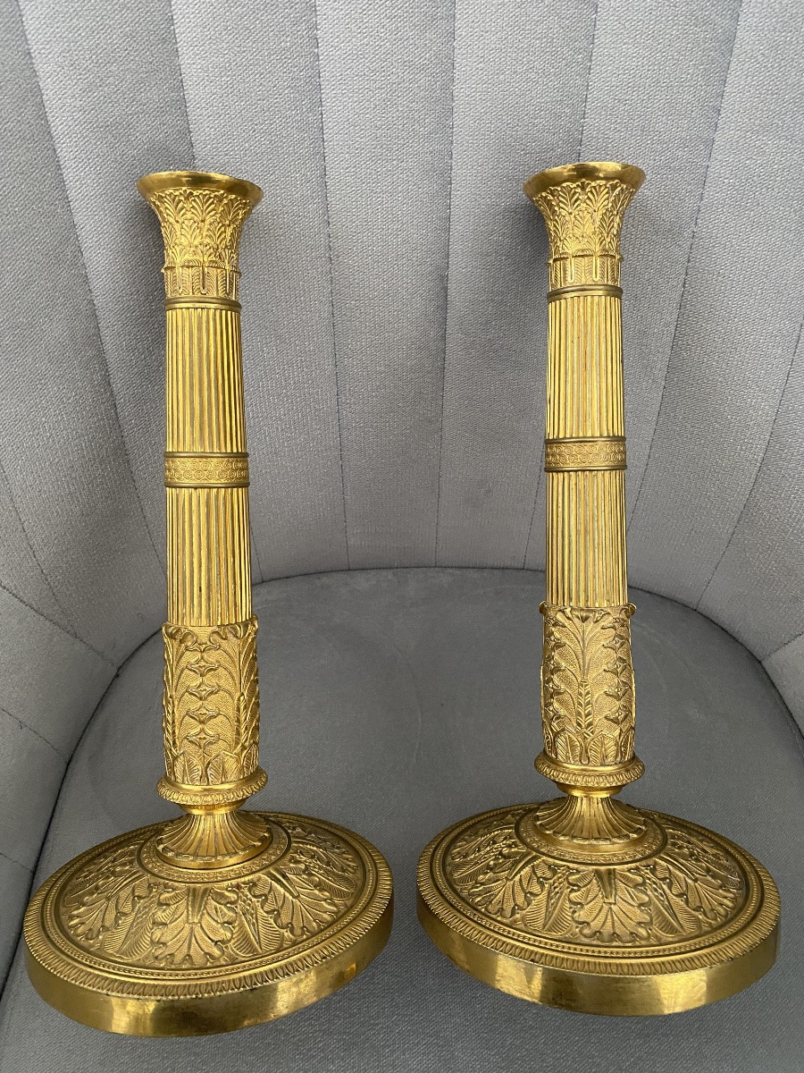 Pair Of Large Empire Ormolu Torches / Claude Galle ? -photo-2