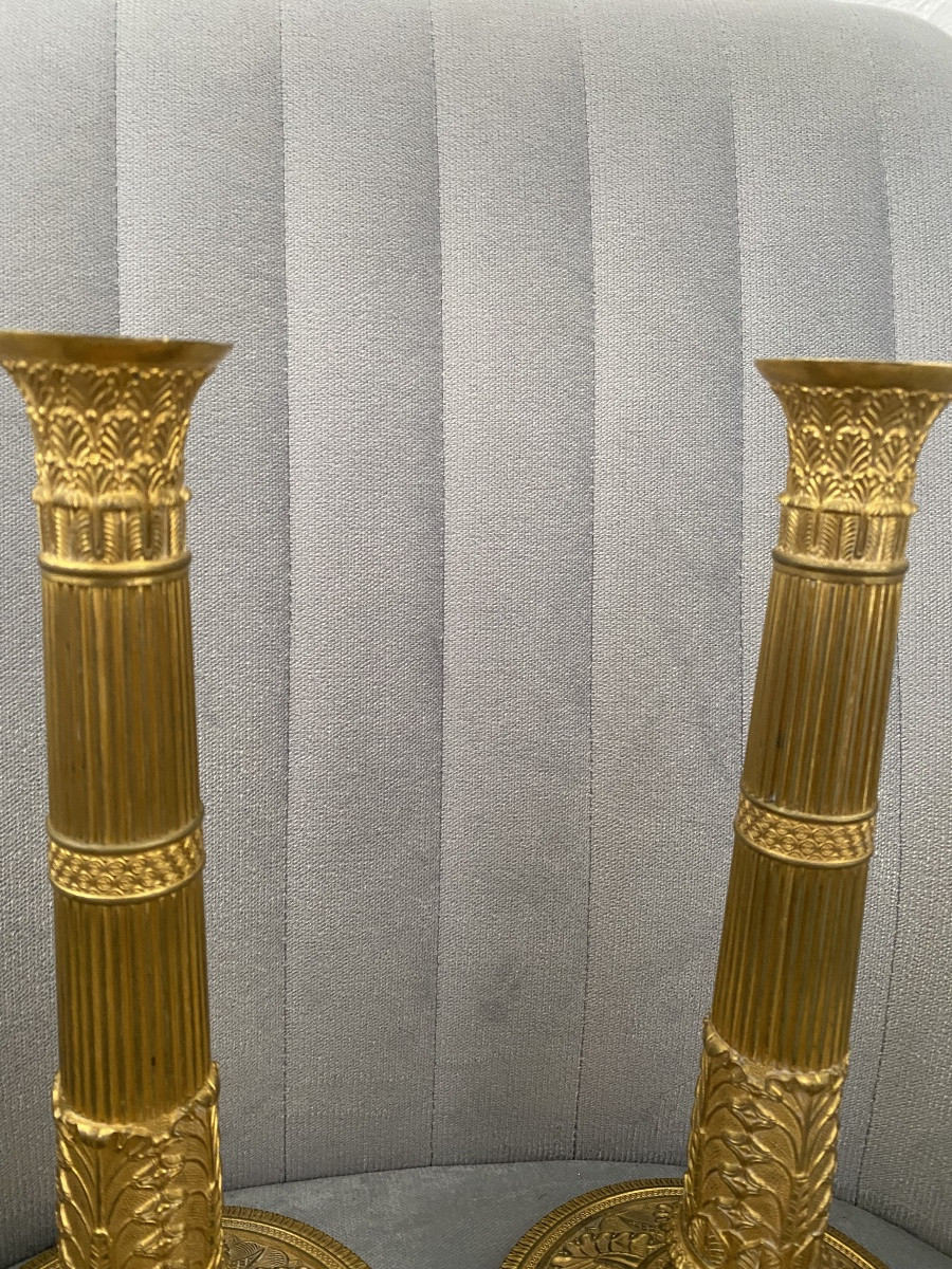 Pair Of Large Empire Ormolu Torches / Claude Galle ? -photo-4