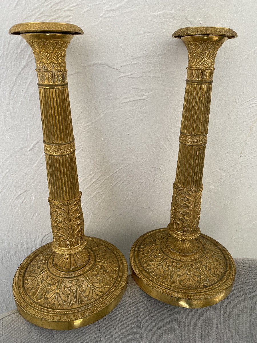 Pair Of Large Empire Ormolu Torches / Claude Galle ? -photo-8