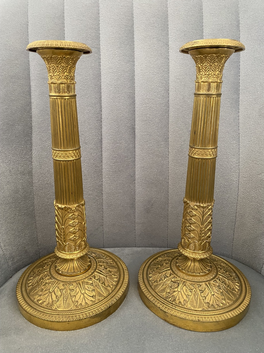 Pair Of Large Empire Ormolu Torches / Claude Galle ? 