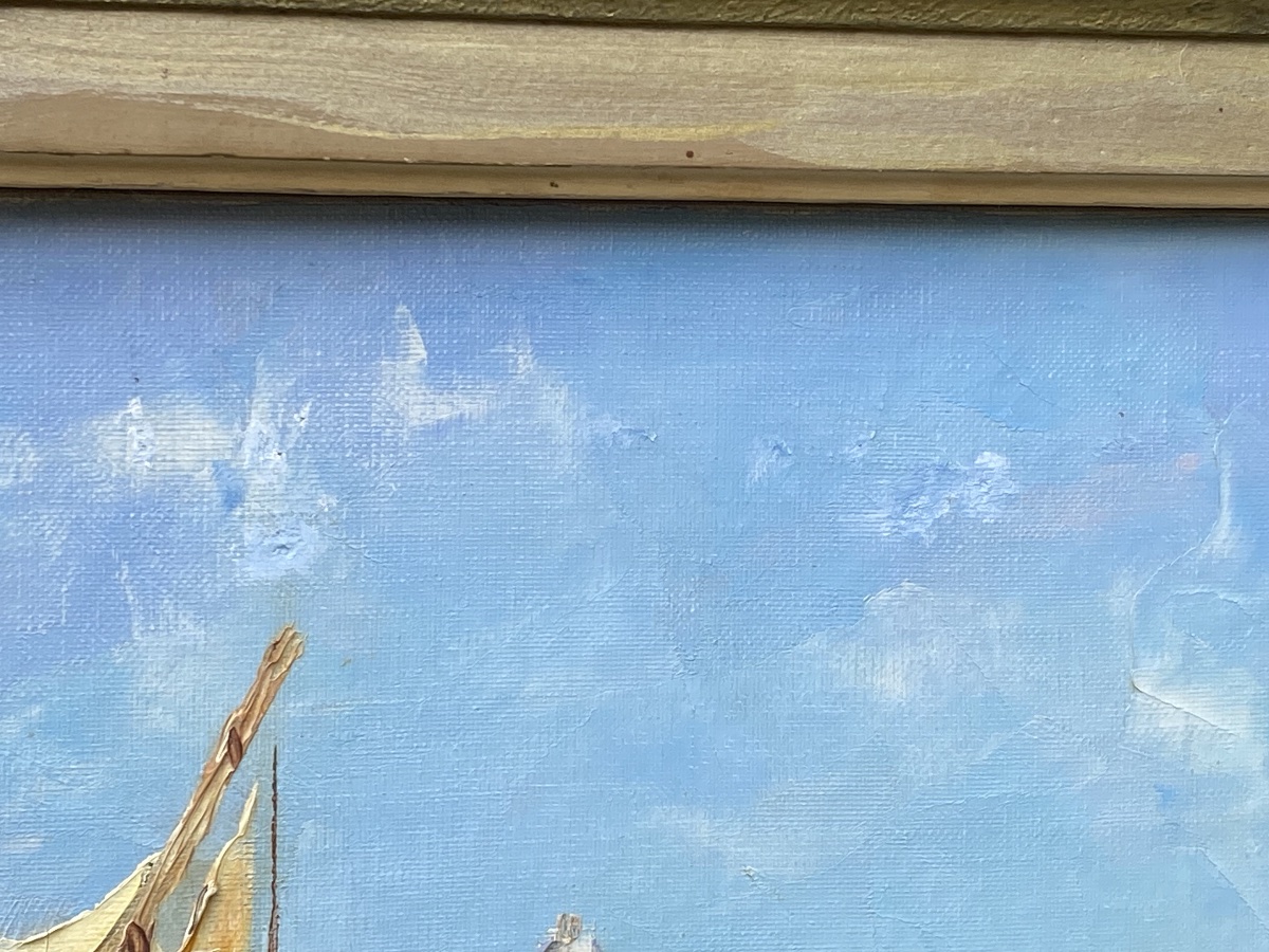 Saint Tropez - Huile sur toile représentant les Tartanes au vieux port par Henri Edouard Bargin-photo-1