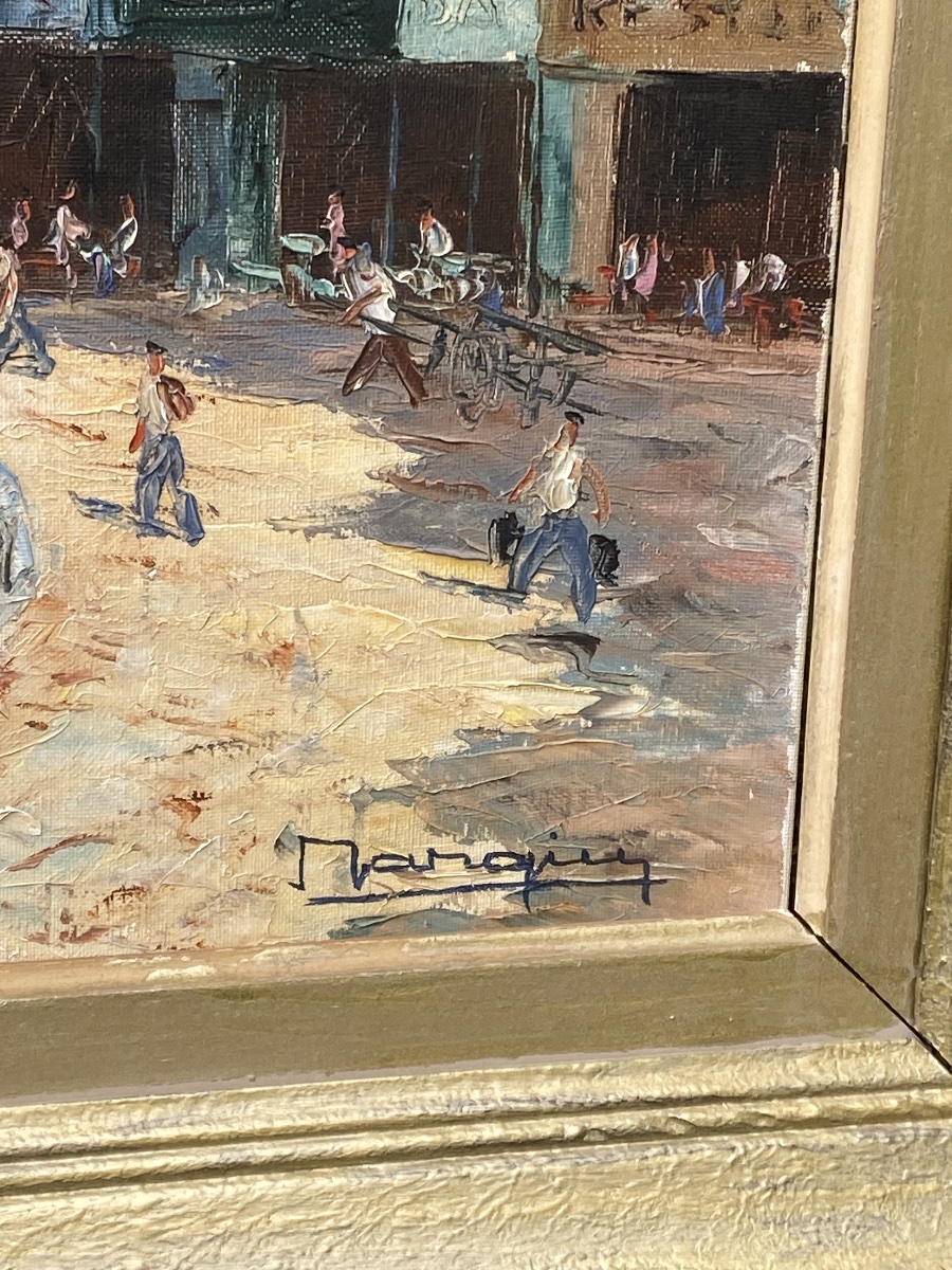 Saint Tropez - Huile sur toile représentant les Tartanes au vieux port par Henri Edouard Bargin-photo-2