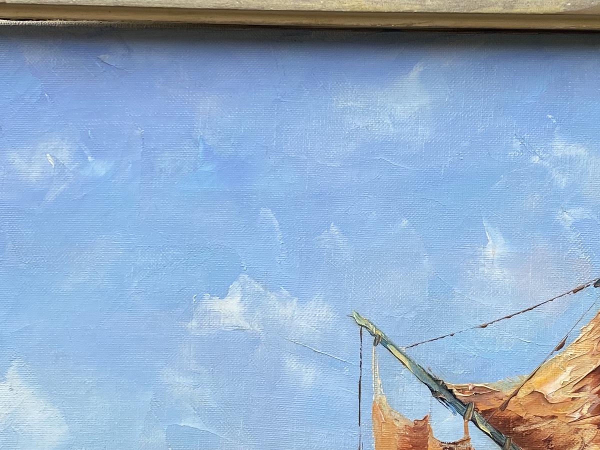 Saint Tropez - Huile sur toile représentant les Tartanes au vieux port par Henri Edouard Bargin-photo-5