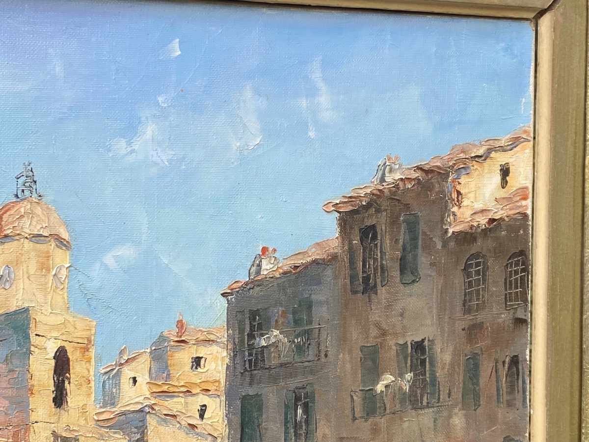 Saint Tropez - Huile sur toile représentant les Tartanes au vieux port par Henri Edouard Bargin-photo-6