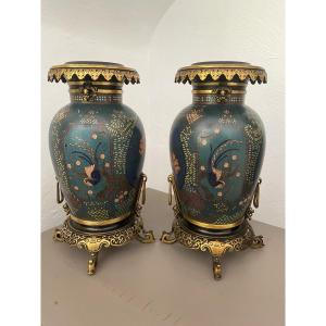 Paire de bronze cloisonné signé Barbedienne