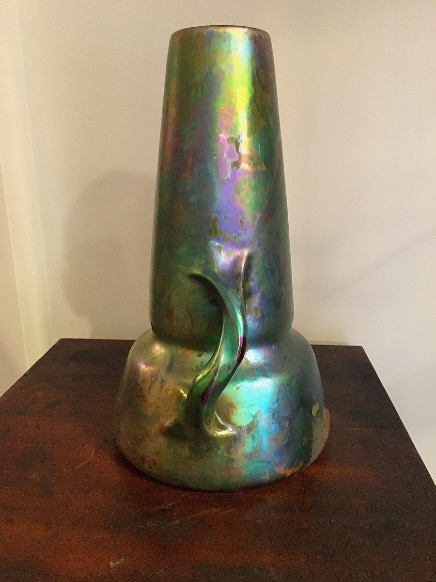 Art Nouveau Iridescent Vase Delphin Massier.-photo-2