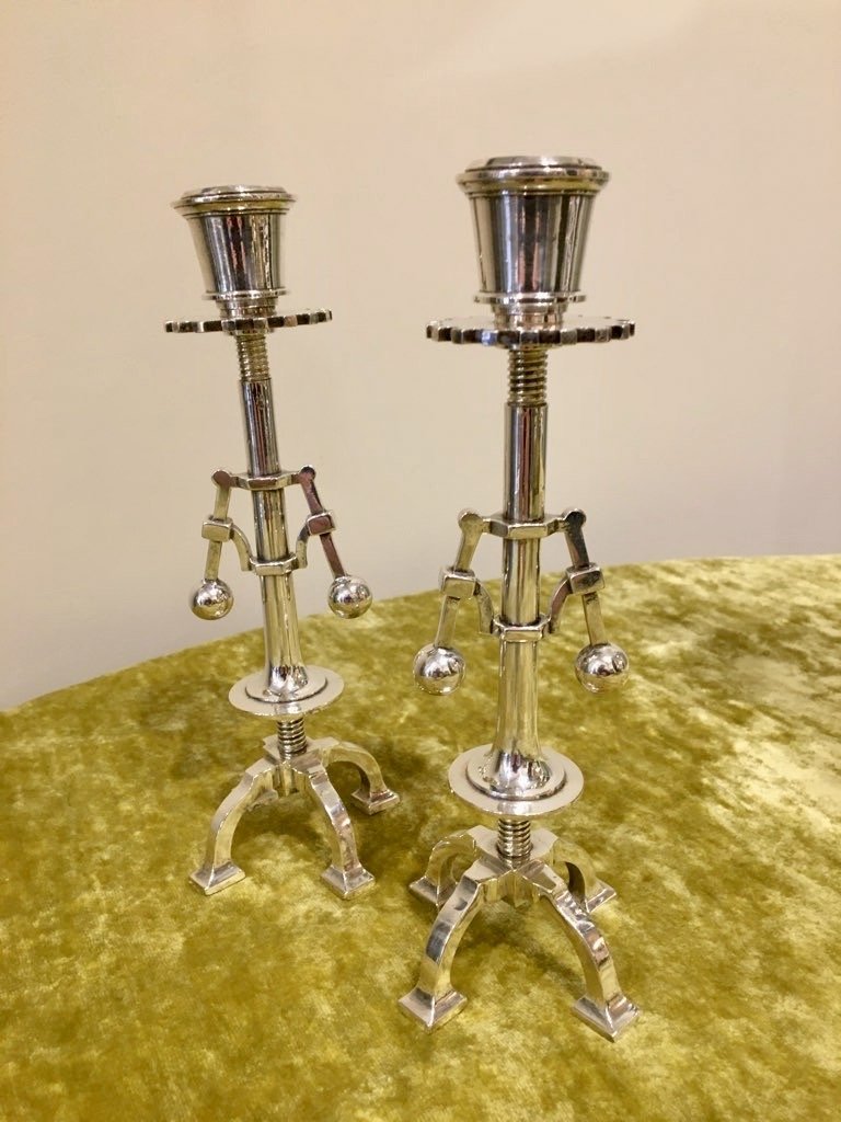 Pair Of Masonic Candlesticks.-photo-2