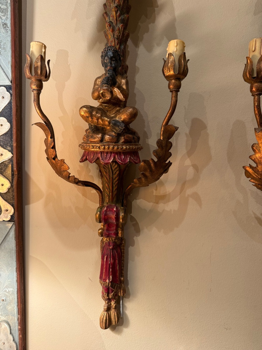 Pair Of Wooden Wall Lights, 1950s-photo-3