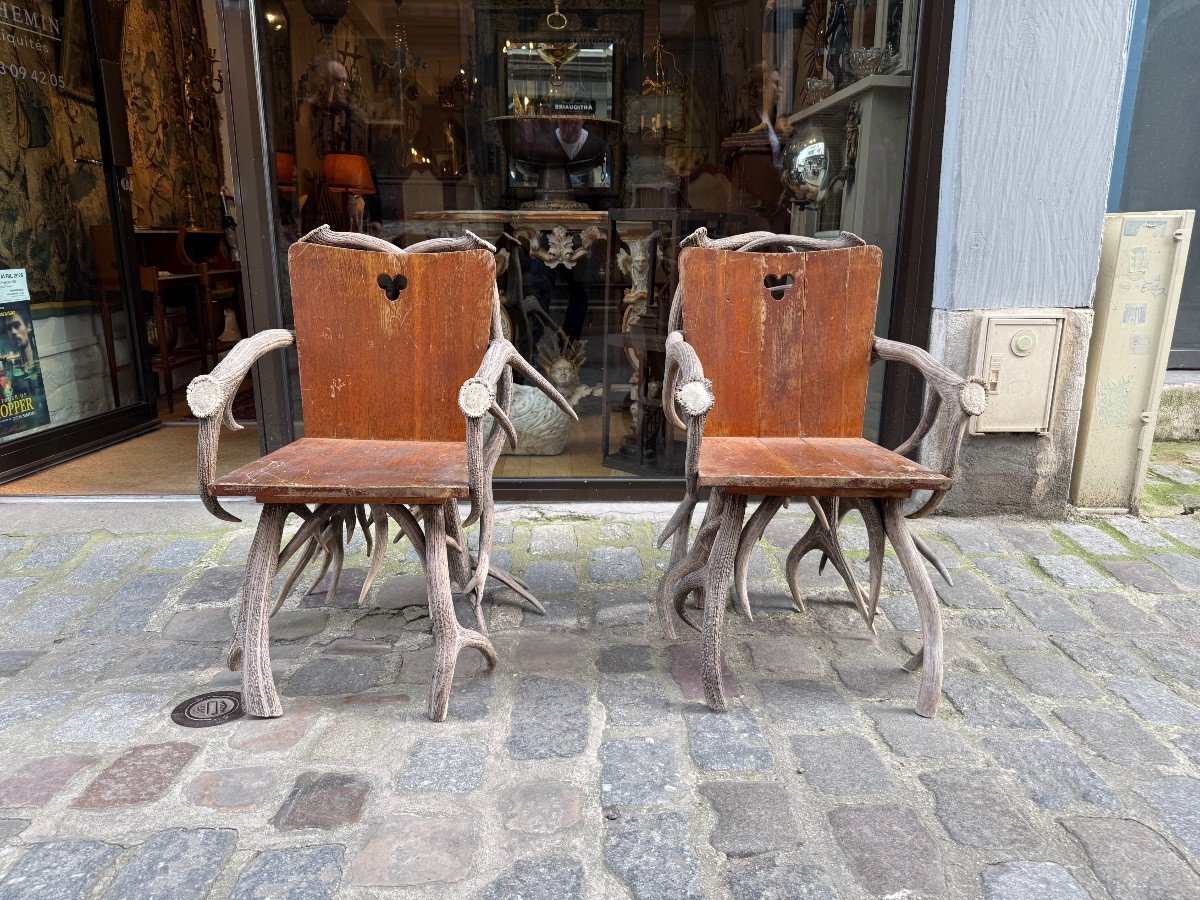 Pair Of Deer Antler Armchairs -photo-3
