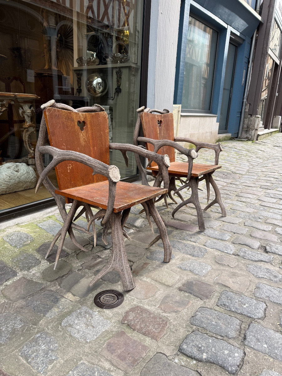 Pair Of Deer Antler Armchairs 