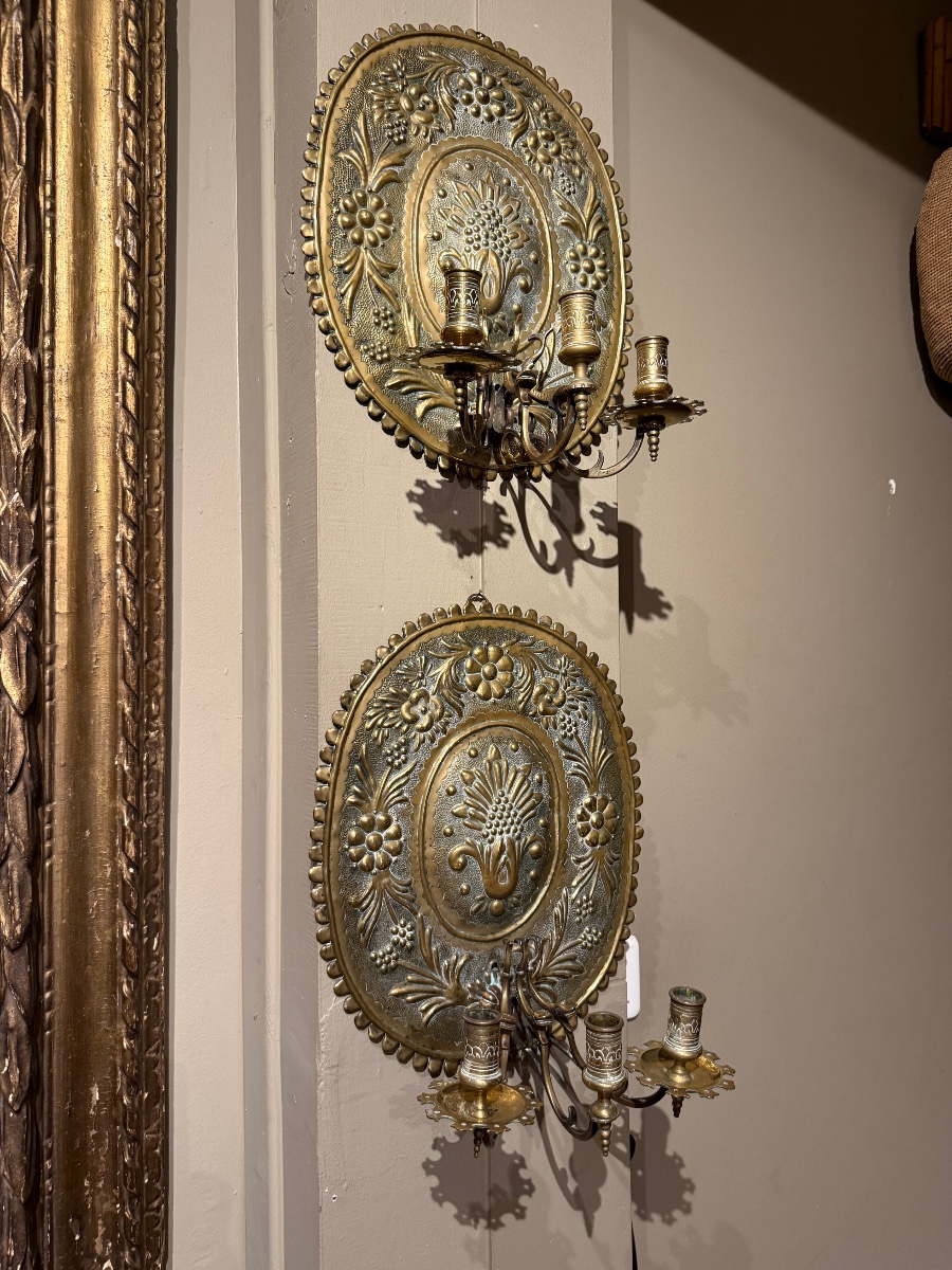 Pair Of Brass Sconces-photo-2