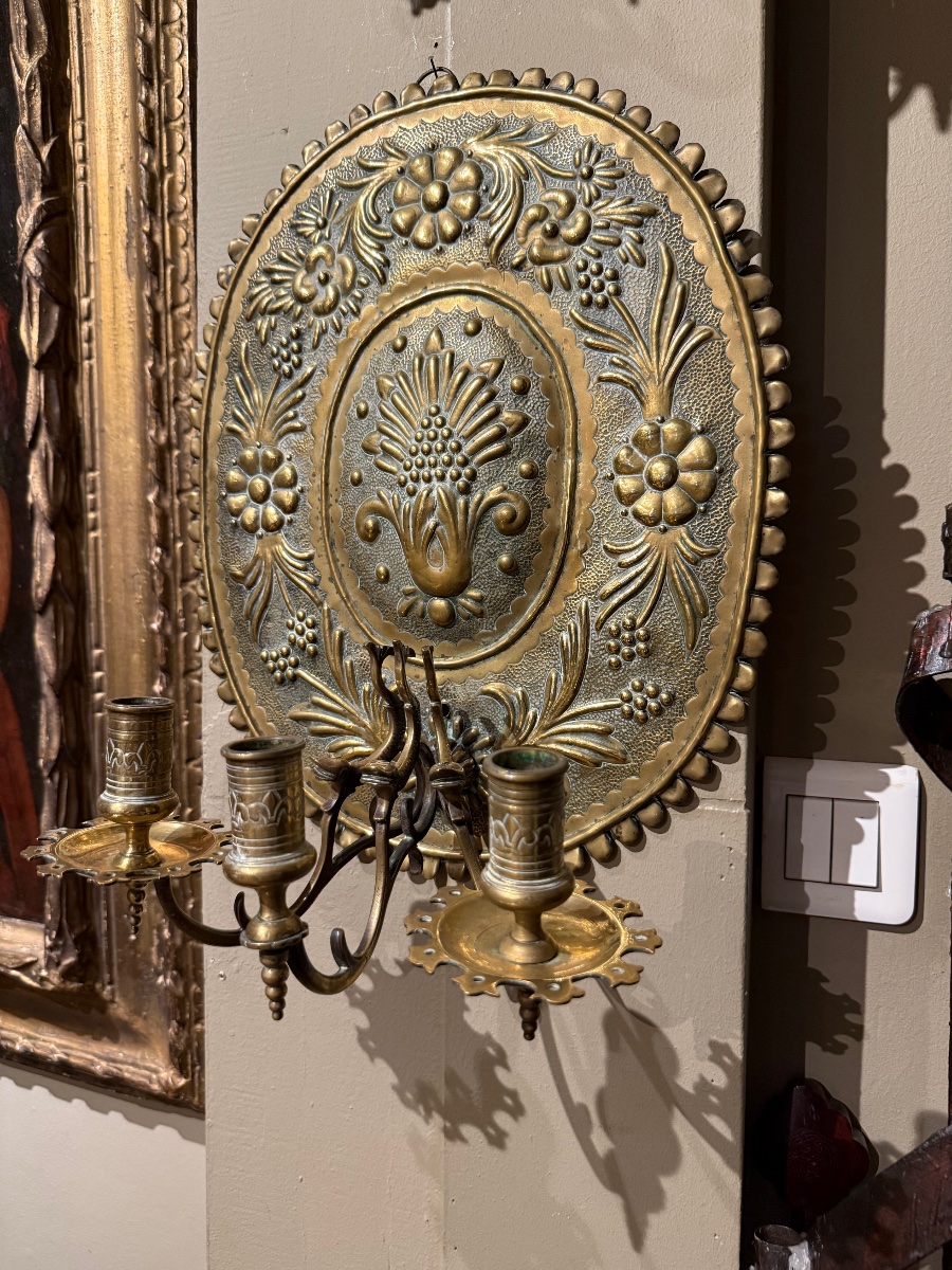 Pair Of Brass Sconces-photo-3