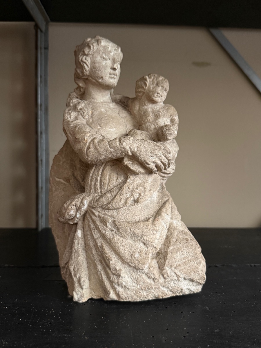 Vierge à l’enfant pierre sculptée -photo-2