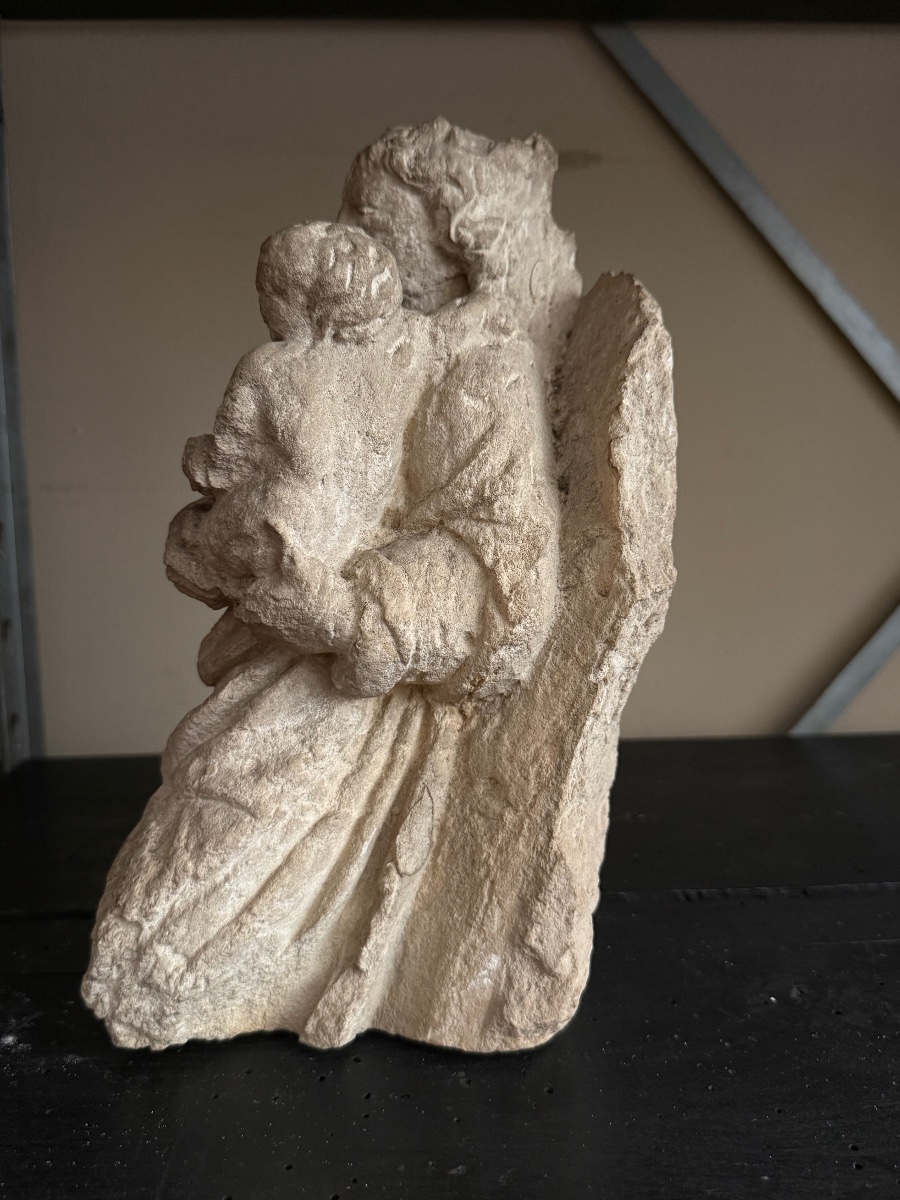 Vierge à l’enfant pierre sculptée -photo-1