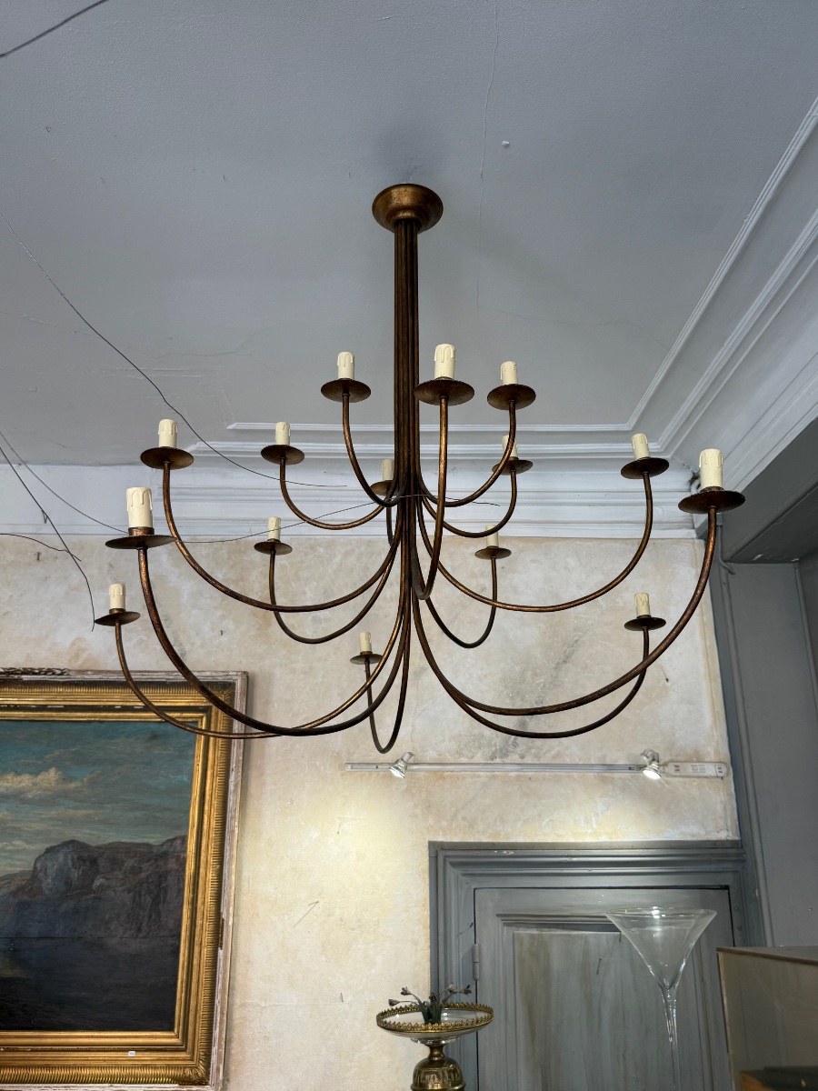 Pair Of Gilded Iron Chandeliers -photo-3