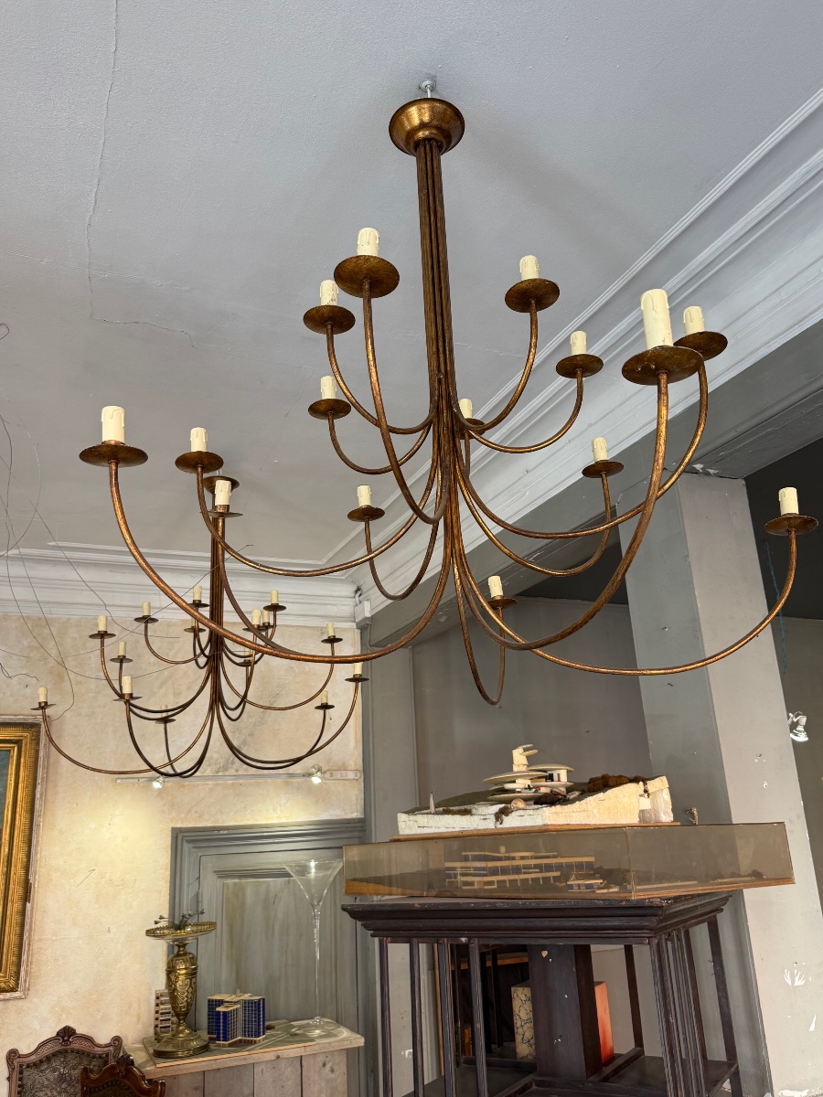 Pair Of Gilded Iron Chandeliers -photo-2