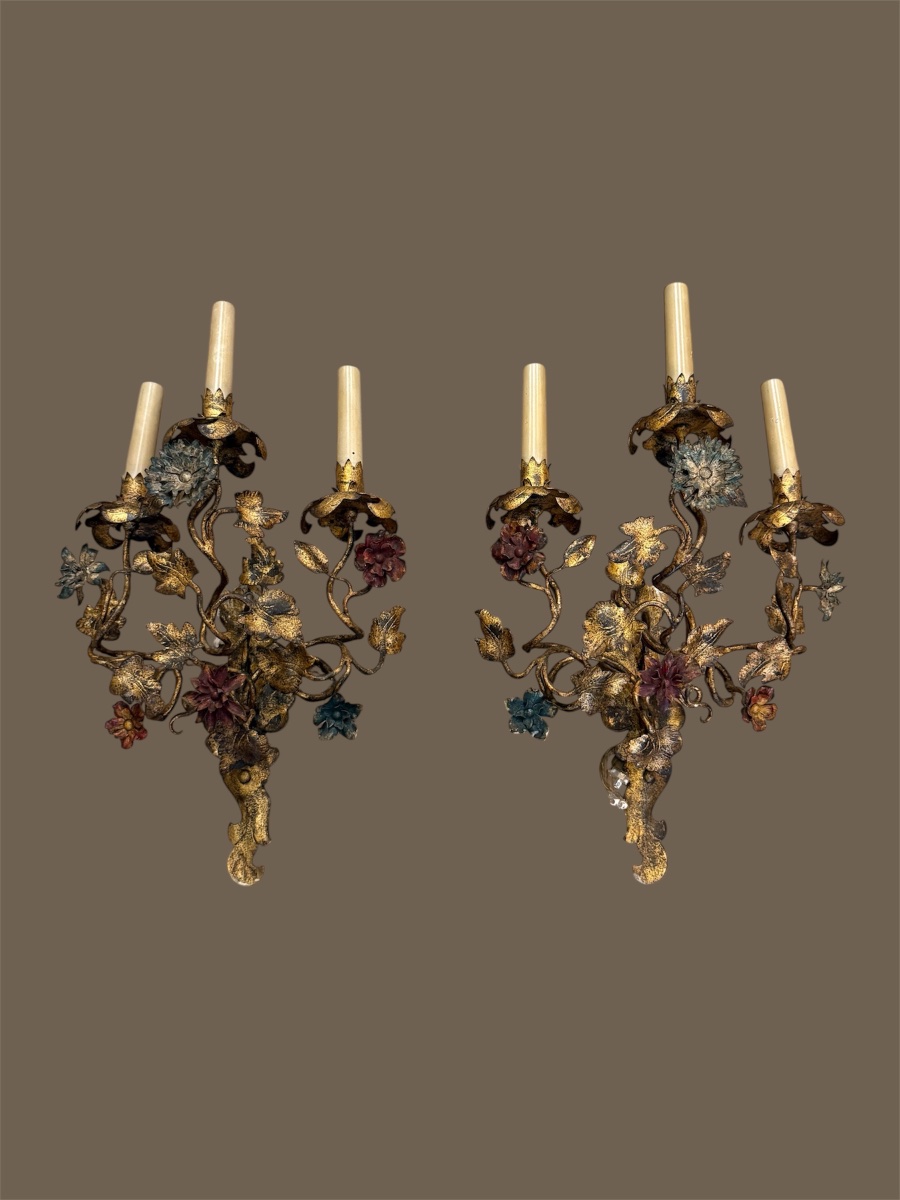 Paire d appliques fer doré 