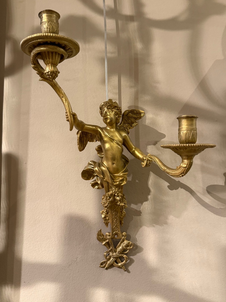 Pair Of Gilt Bronze Wall Sconces -photo-2