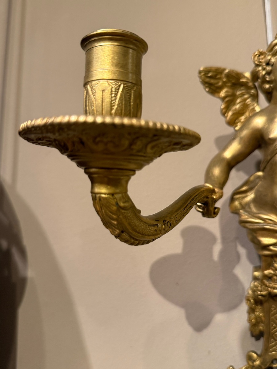 Pair Of Gilt Bronze Wall Sconces -photo-2