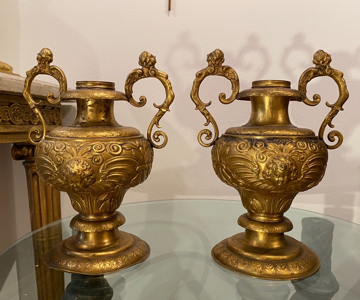Pair Of Golden Copper Vases-photo-2