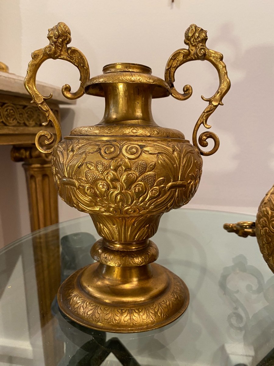 Pair Of Golden Copper Vases-photo-3