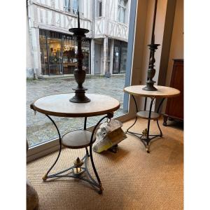 Paire de guéridons bronze et marbre