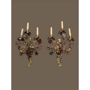 Pair Of Gilded Iron Wall Sconces
