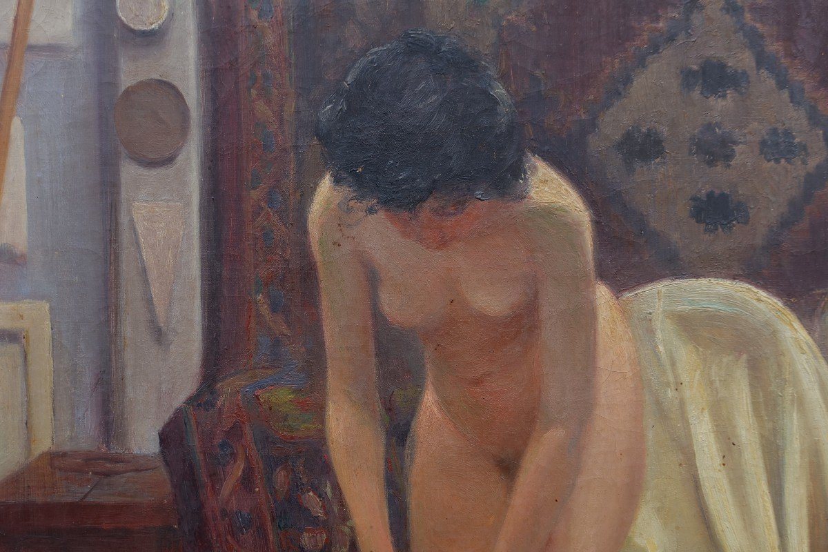 Raoul Terrasson-Duvernon (XIX-XXè) - Atelier, femme à sa toilette.-photo-4
