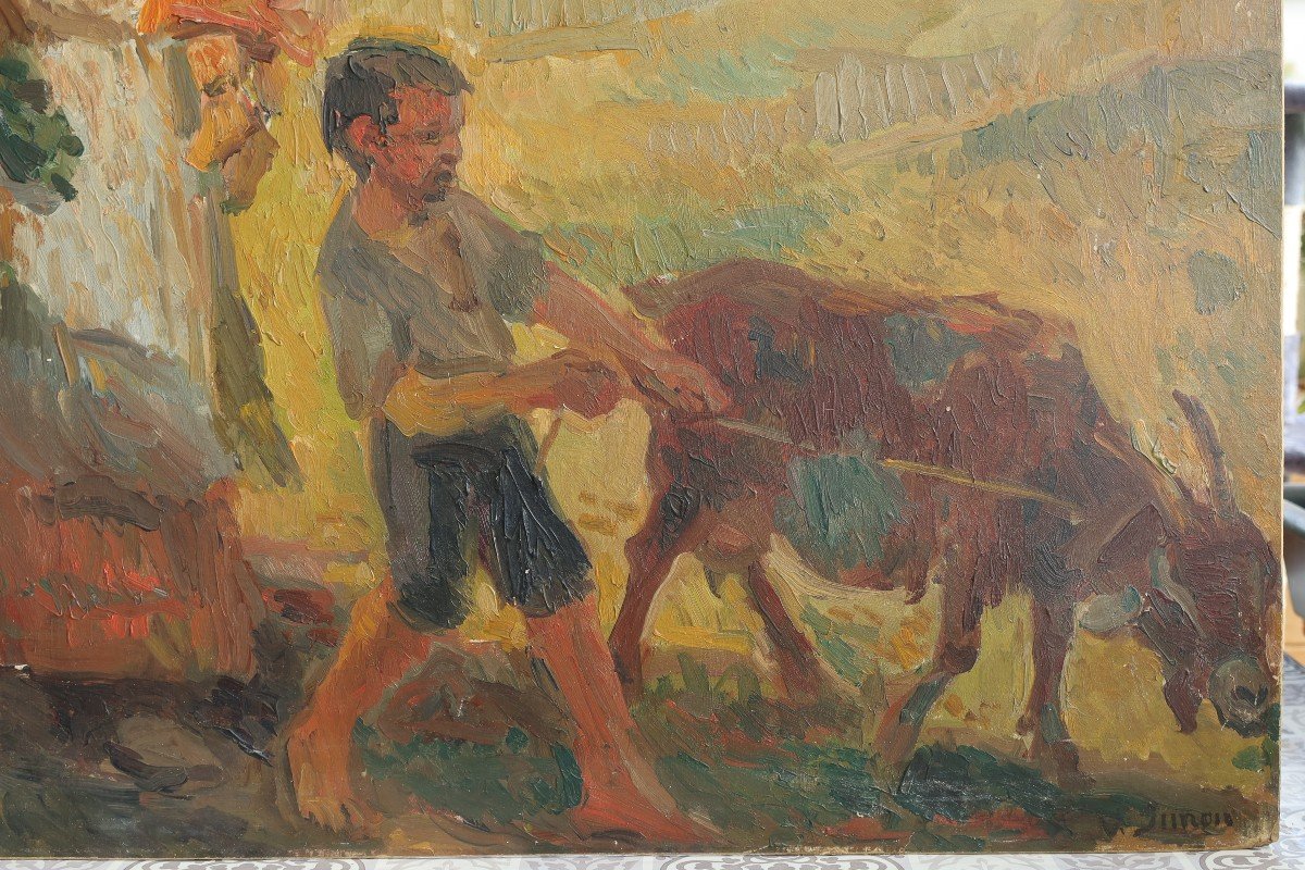 Family Walking A Goat - Vincent Simon Early 20th Century-photo-2