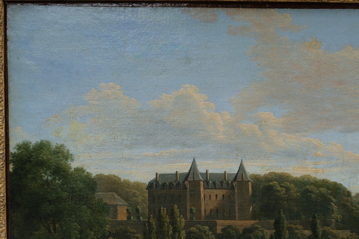 Château dans un paysage animé de cavaliers - Ecole romantique 1841-photo-3