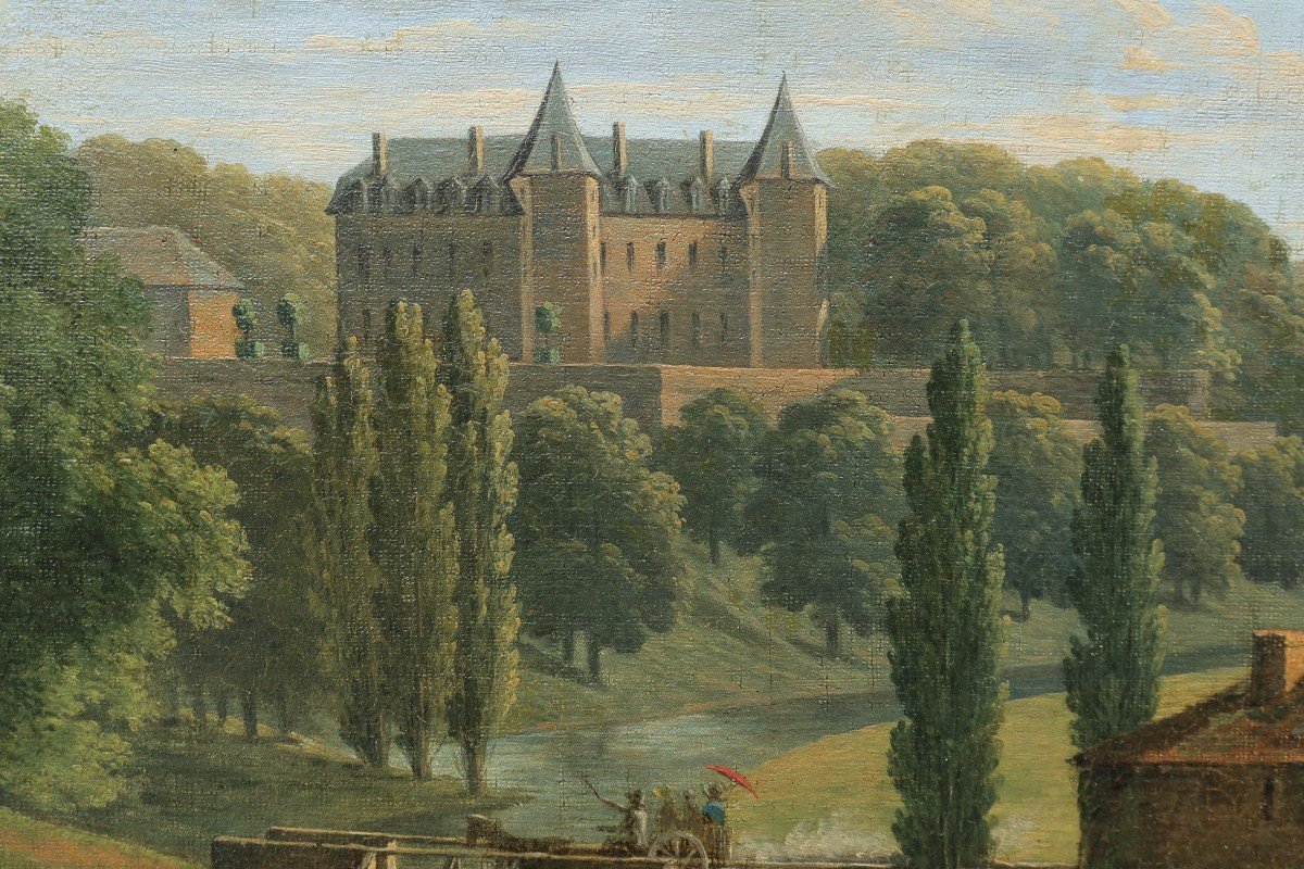 Castle In A Landscape Animated By Horsemen - Romantic School 1841-photo-2