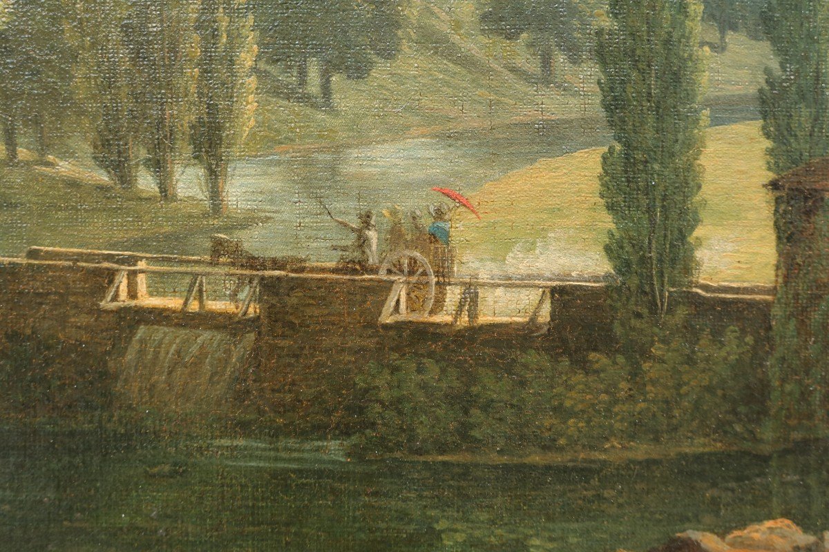 Château dans un paysage animé de cavaliers - Ecole romantique 1841-photo-4