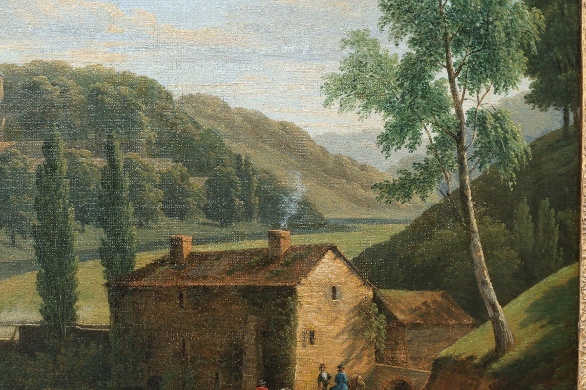 Château dans un paysage animé de cavaliers - Ecole romantique 1841-photo-6