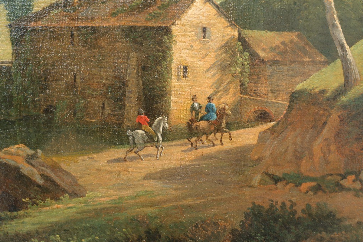 Château dans un paysage animé de cavaliers - Ecole romantique 1841-photo-7