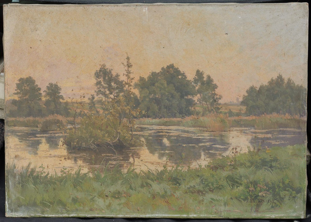 Alphonse Henri Mazard (1865-1939) - Pond, Essonne Valley, Near La Ferté-alais?-photo-2