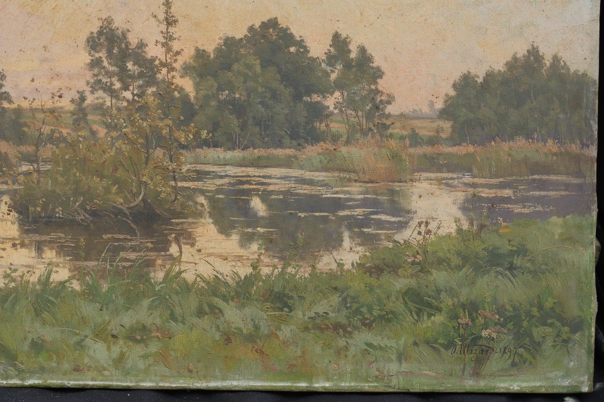 Alphonse Henri Mazard (1865-1939) - Pond, Essonne Valley, Near La Ferté-alais?-photo-1