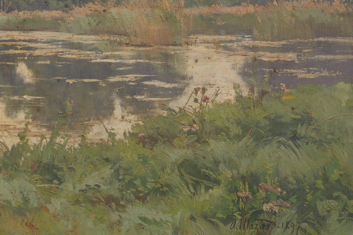 Alphonse Henri Mazard (1865-1939) - Pond, Essonne Valley, Near La Ferté-alais?-photo-3