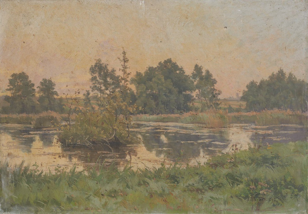 Alphonse Henri Mazard (1865-1939) - Pond, Essonne Valley, Near La Ferté-alais?