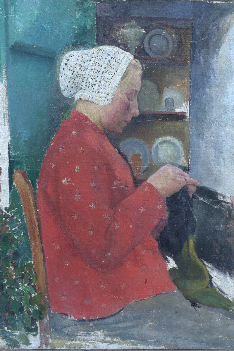 Femme au tricot, Ecole début XXè-photo-3