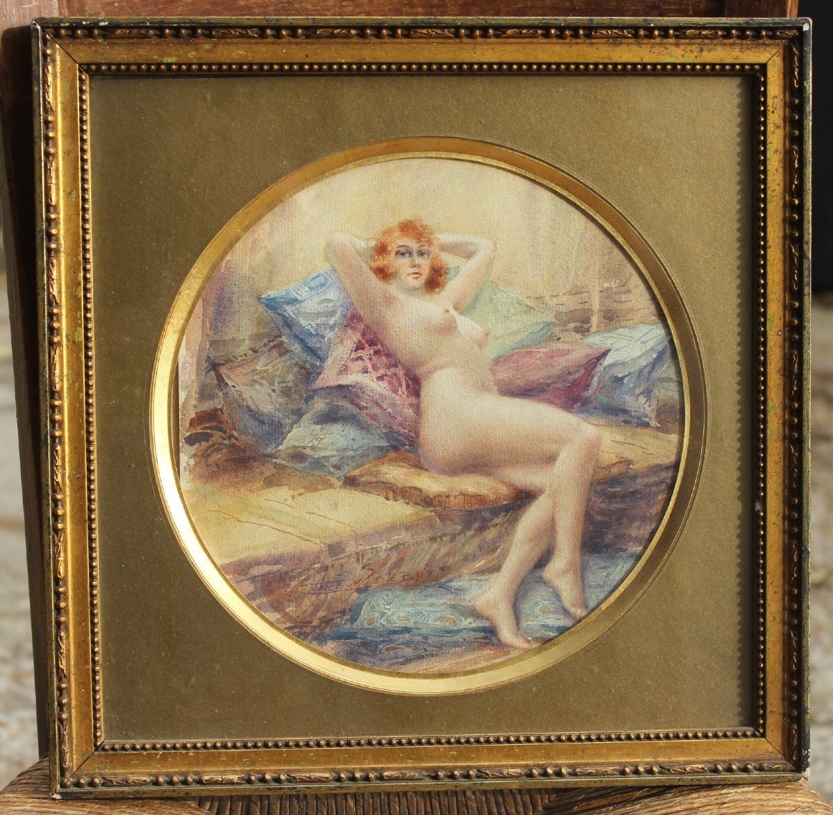 Femme nue allongée - Jacques DEBUT (XIX-XX)-photo-2