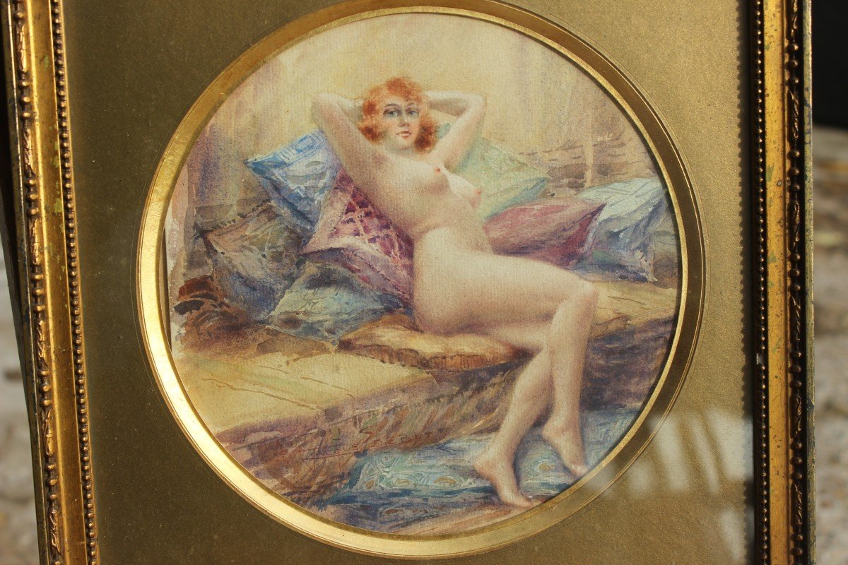 Femme nue allongée - Jacques DEBUT (XIX-XX)-photo-3