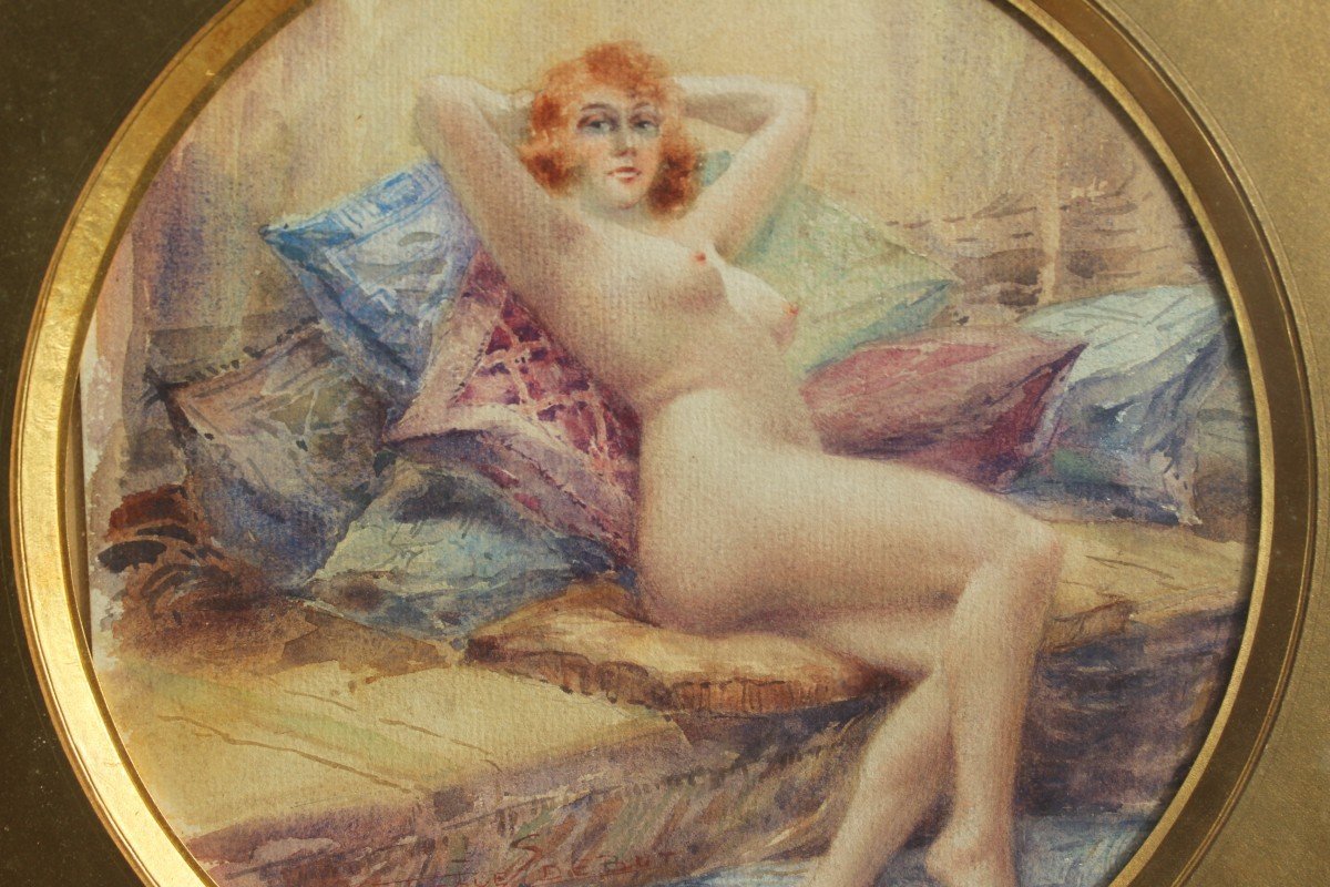 Femme nue allongée - Jacques DEBUT (XIX-XX)-photo-1