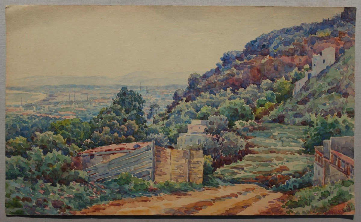 Orientalist Watercolor Algiers, Bd Bru, 1906