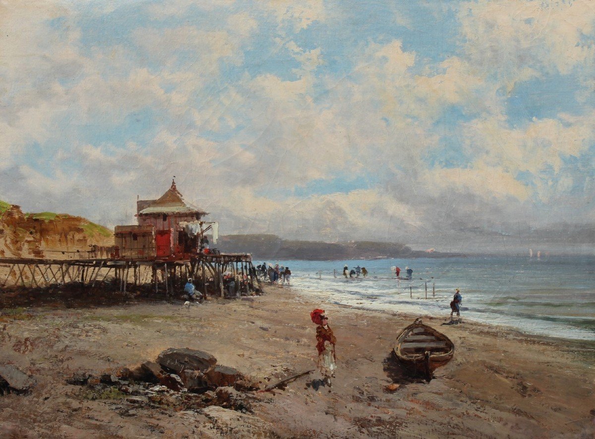 Sea Bathing In 1900, Lively Beach. Godchaux 19th Century-photo-2