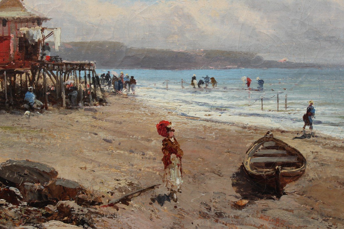 Sea Bathing In 1900, Lively Beach. Godchaux 19th Century-photo-3